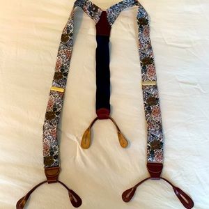 CAS Germany vintage silk and leather suspenders worn leather
